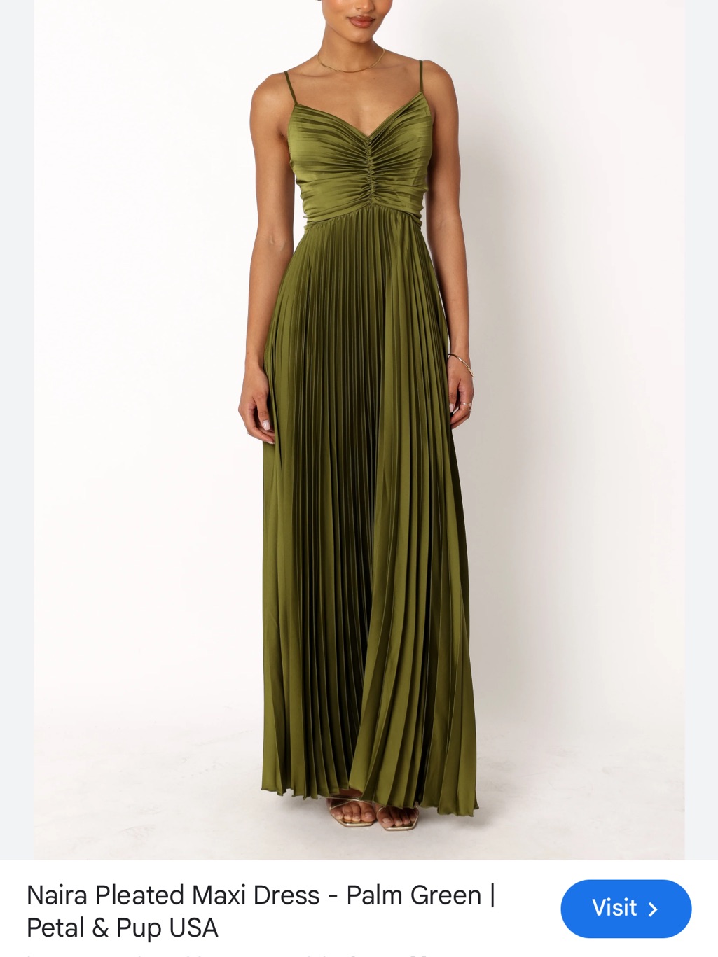 Petal & Pup Olive Green Pleated Maxi Dress
